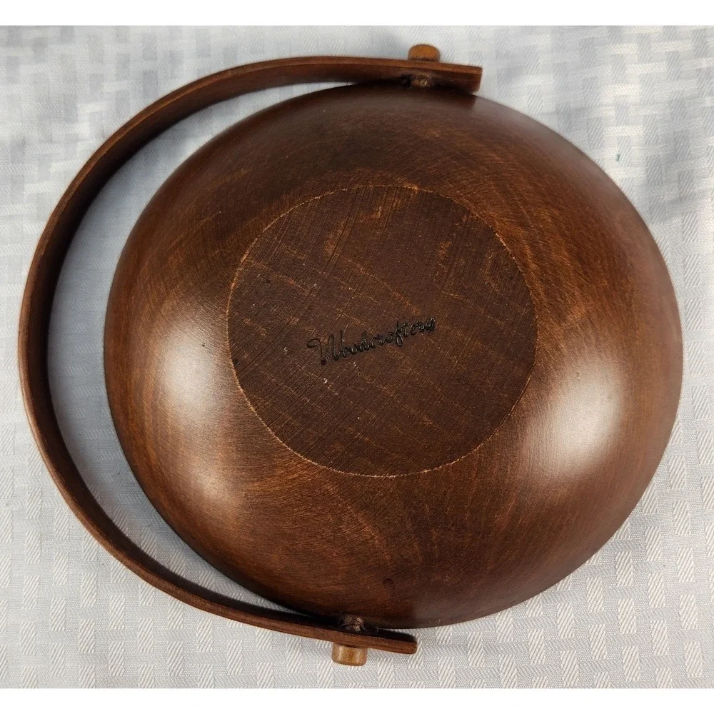 Woodcroftery Hand Carved Wood Bowl with‎ Handle & Side Pegs- Fruit, Bread Decor
